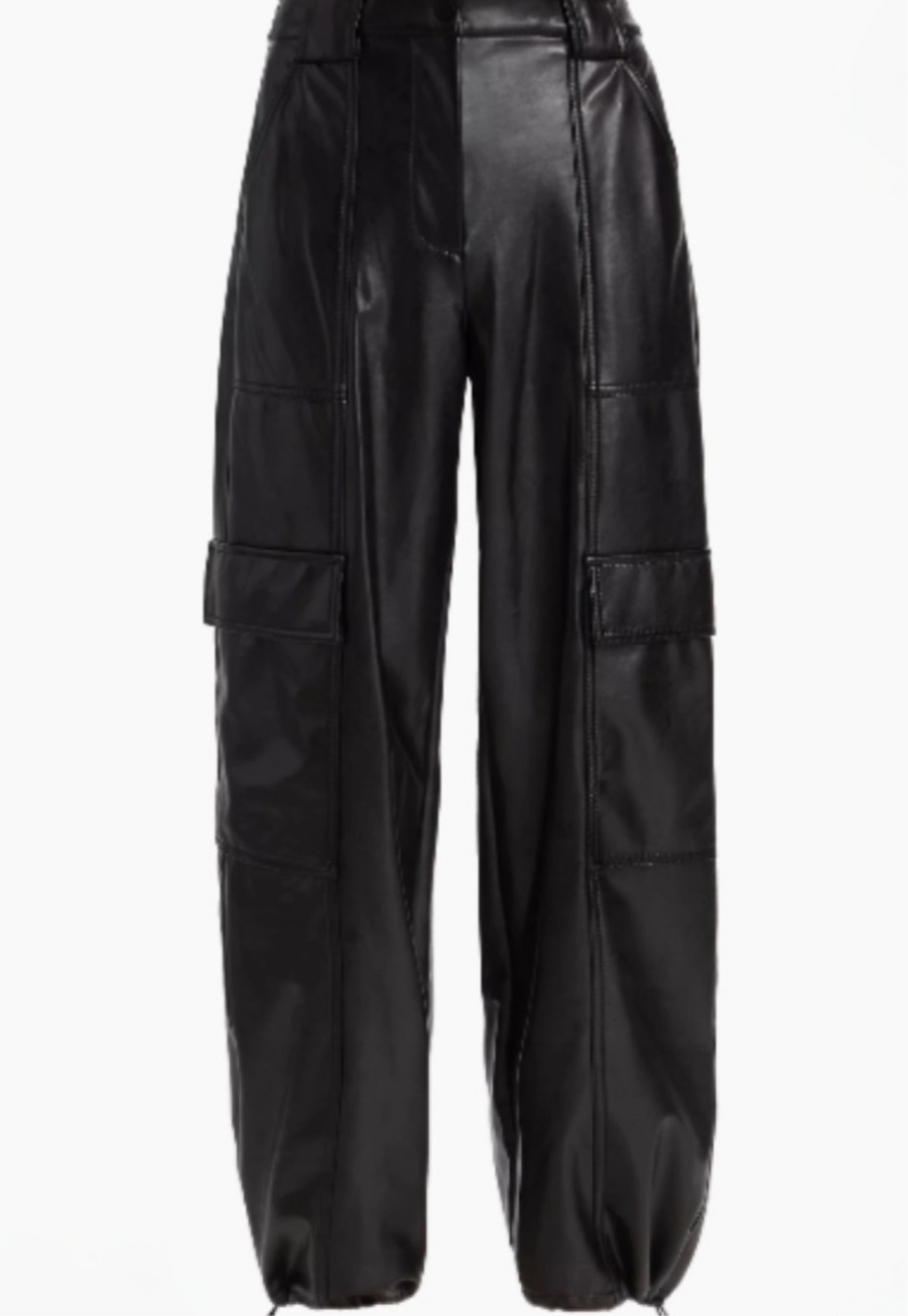 SIMKHAI | SOFIA VEGAN DRAWSTRING CARGO PANTS IN BLACK