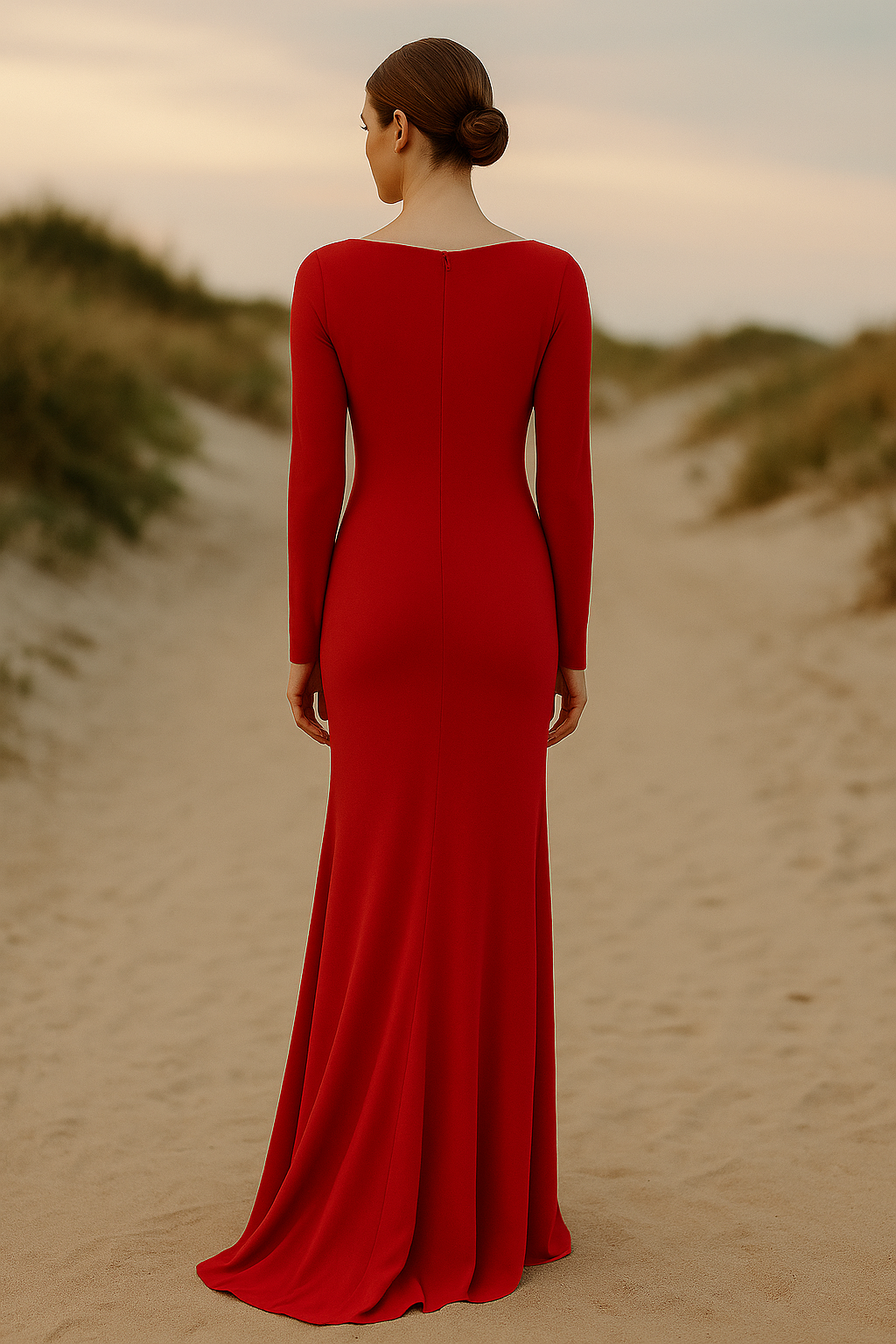 MAC DUGGAL (IEENA) | STYLE #26043 | LONG SLEEVE PLUNGE V-NECK JERSEY GOWN
