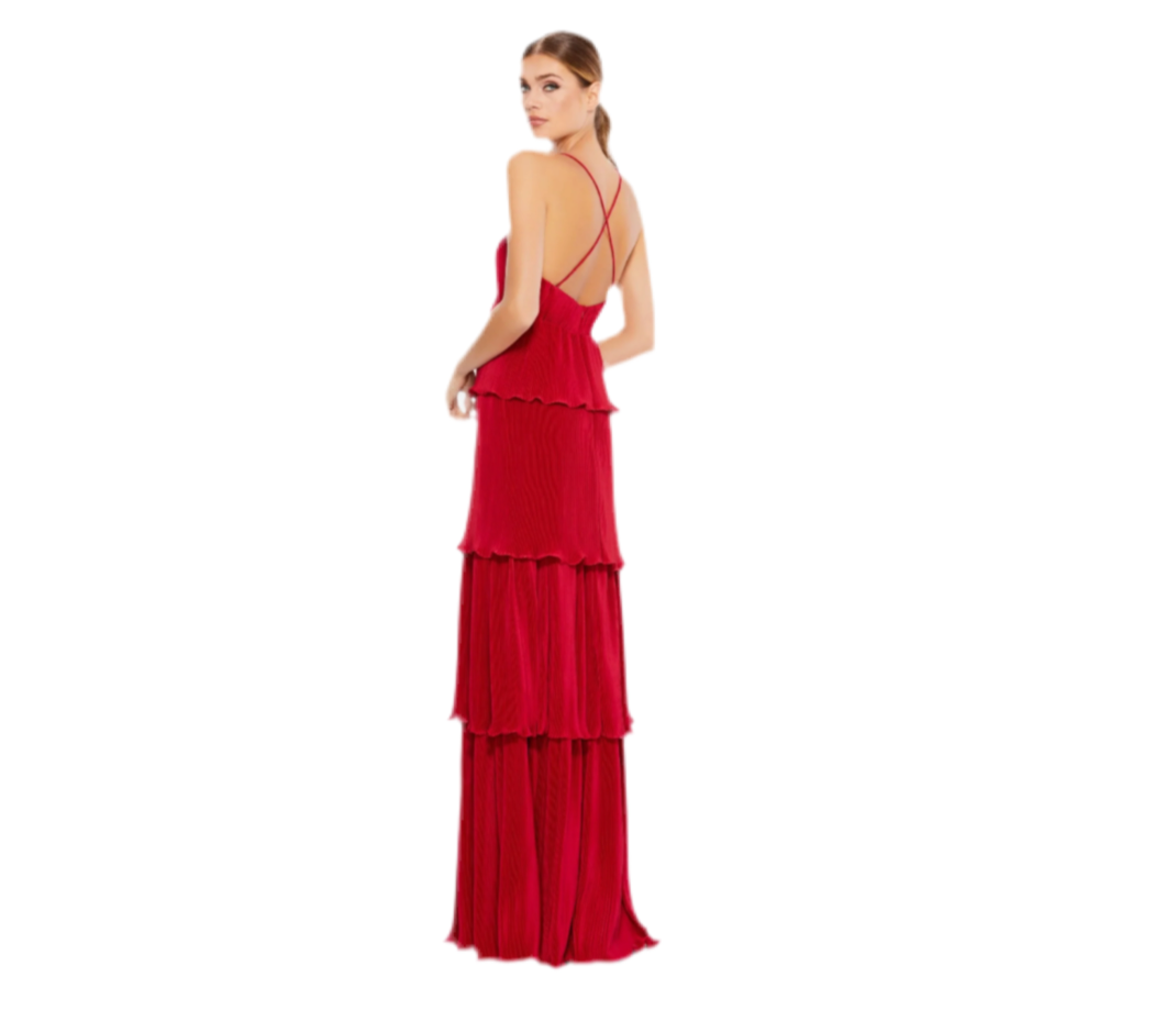 MAC DUGGAL | STYLE #49083 | SPAGHETTI STRAP RUFFLE LAYERED MAXI DRESS