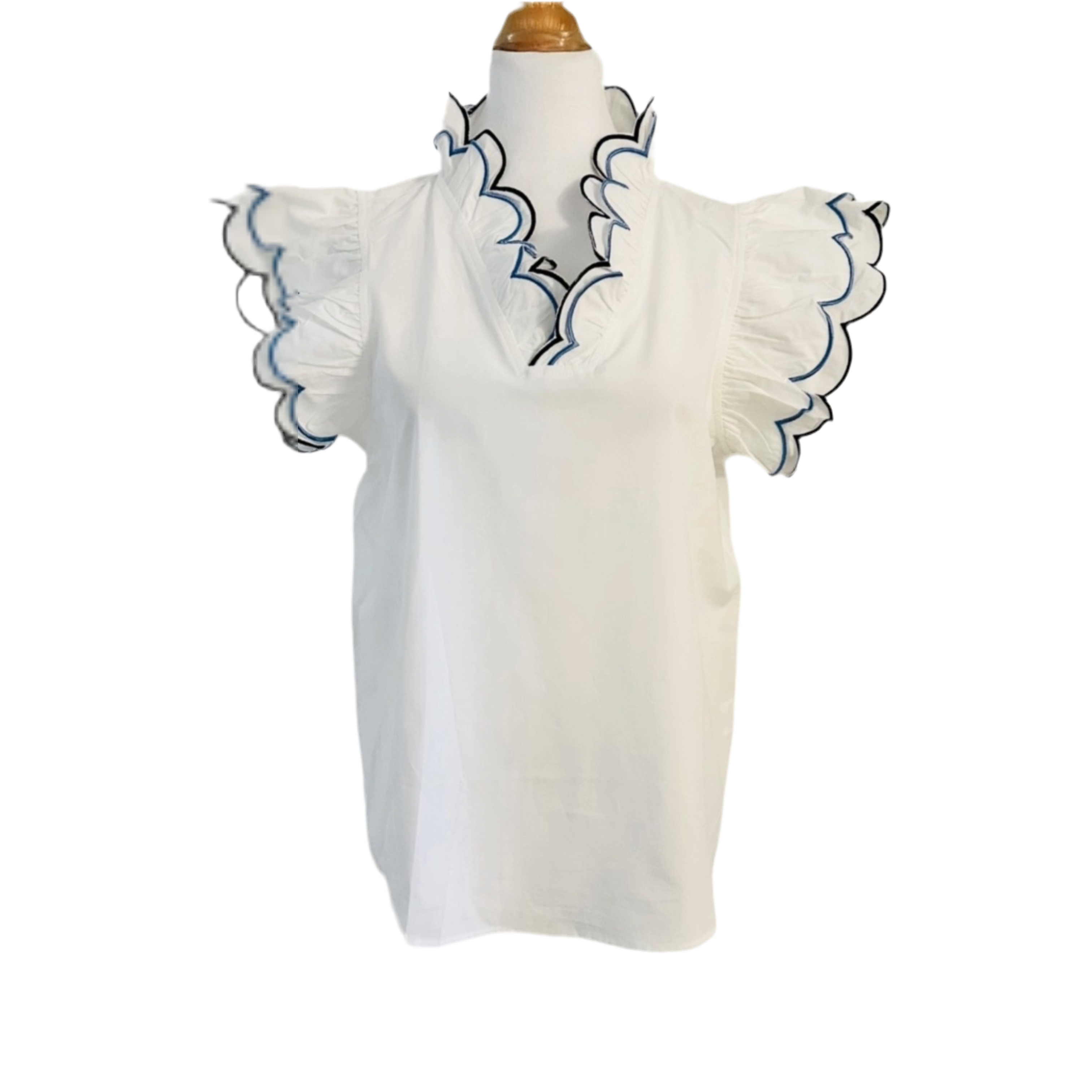THE SCRALETT SCALLOP-TRIM POPLIN TOP