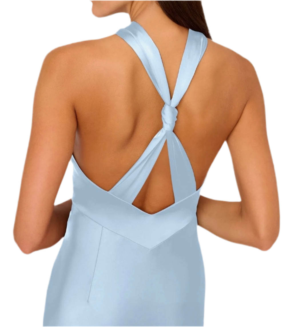 LIV FOSTER | SATIN HALTER EVENING DRESS