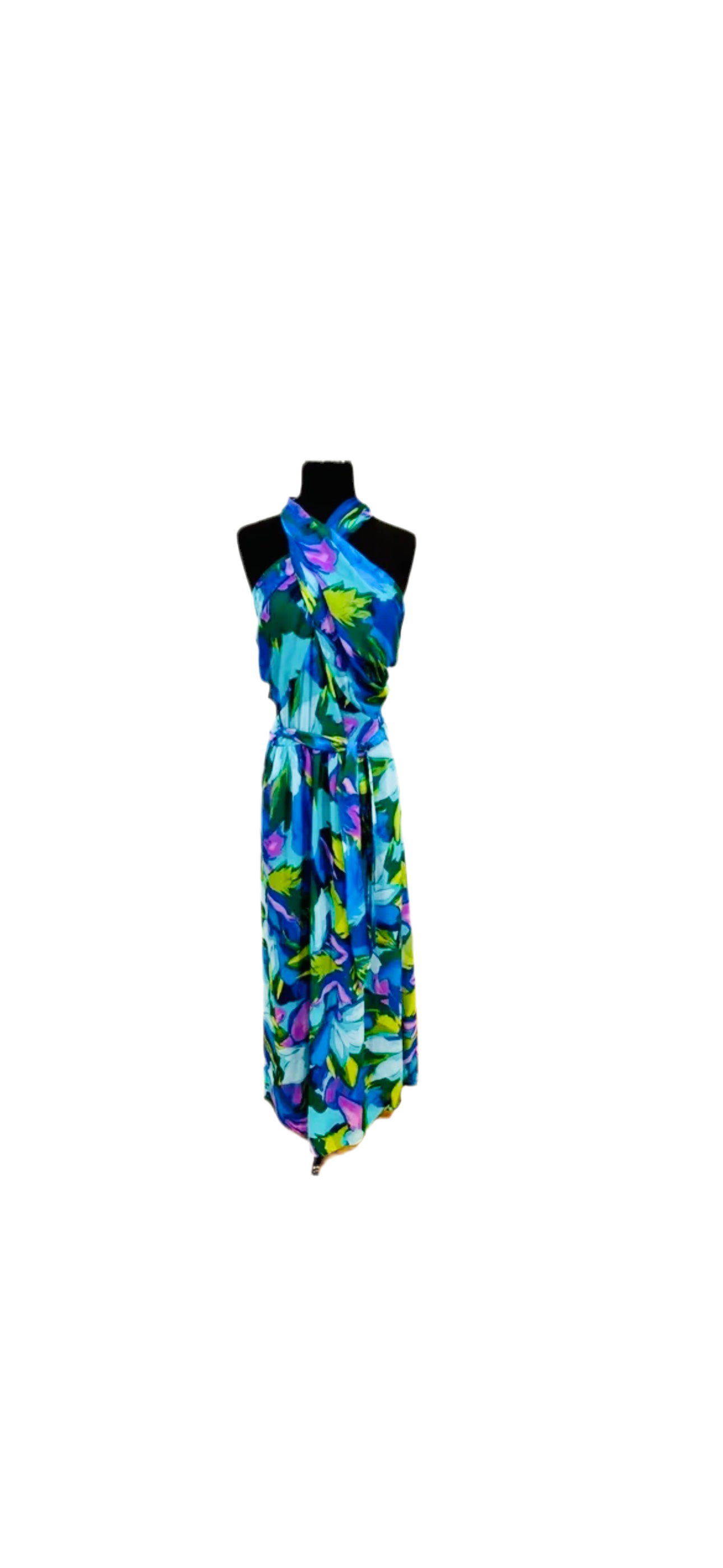 LONDON TIMES | HALTER NECK SLEEVELESS CHIFFON MAXI DRESS