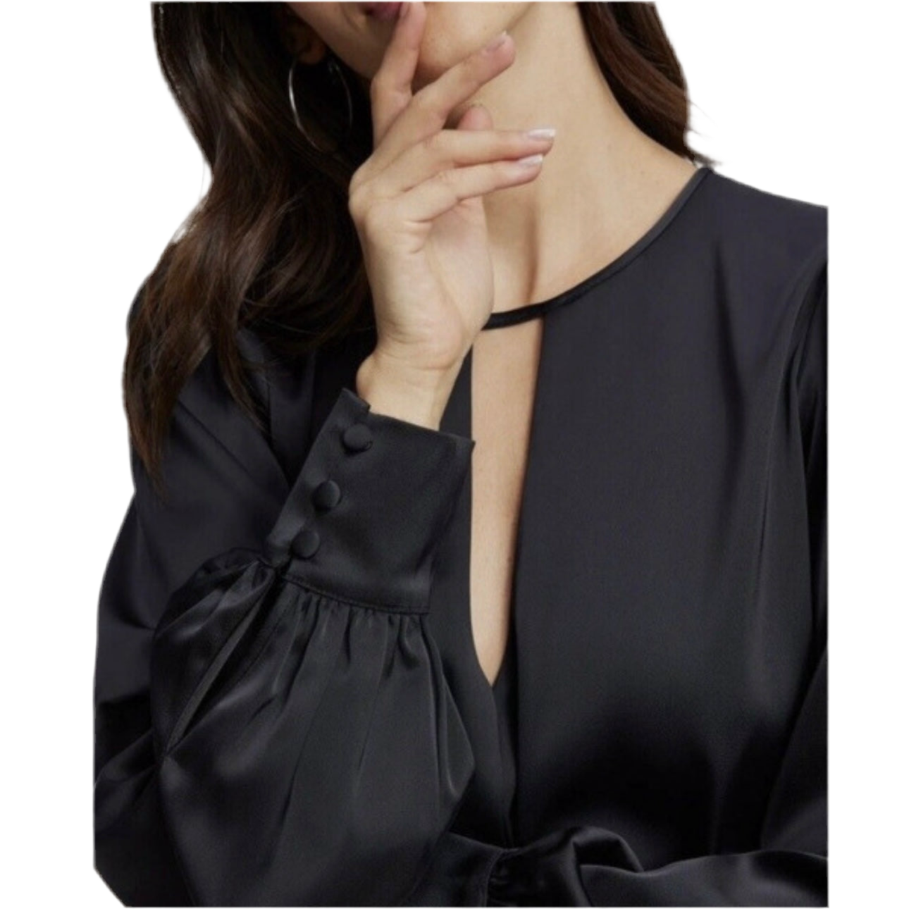 GOOD AMERICAN | SATIN KEYHOLE BUTTON CUFF BLOUSE