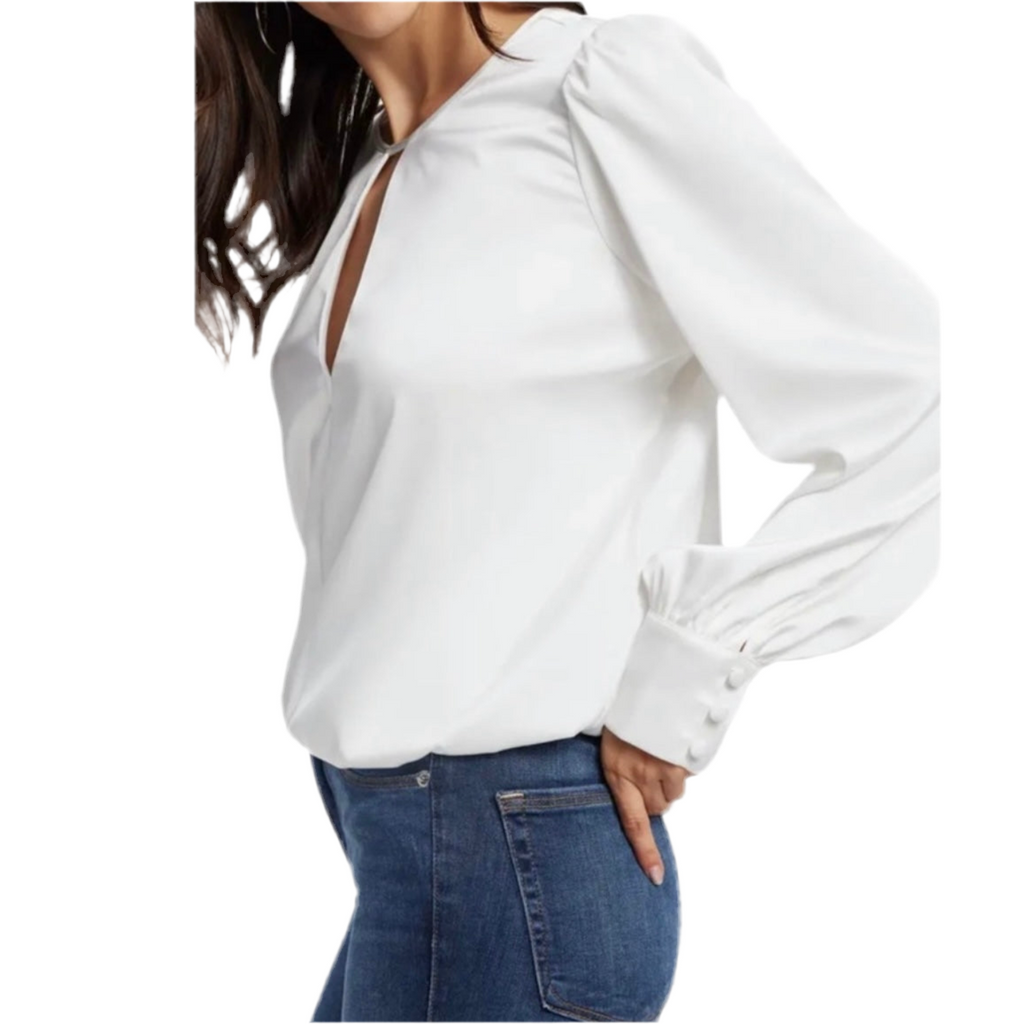 GOOD AMERICAN | SATIN KEYHOLE BUTTON CUFF BLOUSE