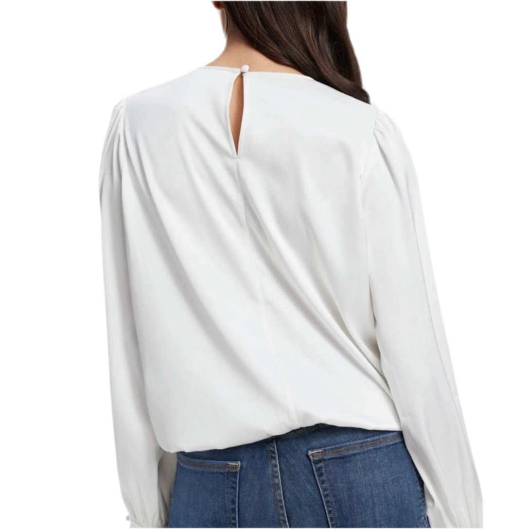 GOOD AMERICAN | SATIN KEYHOLE BUTTON CUFF BLOUSE