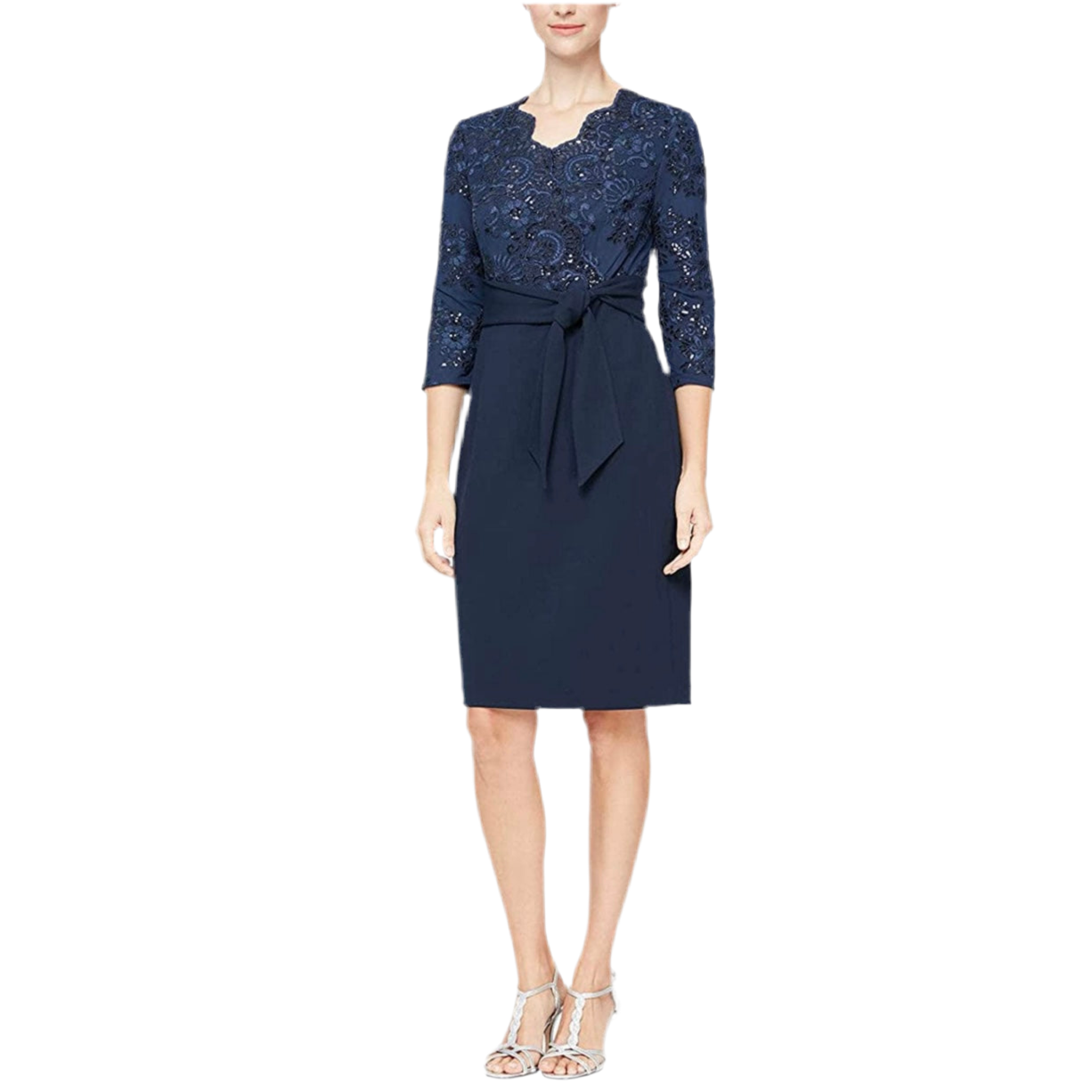 ALEX EVENINGS |  EMBROIDERED BODICE SEQUIN DRESS