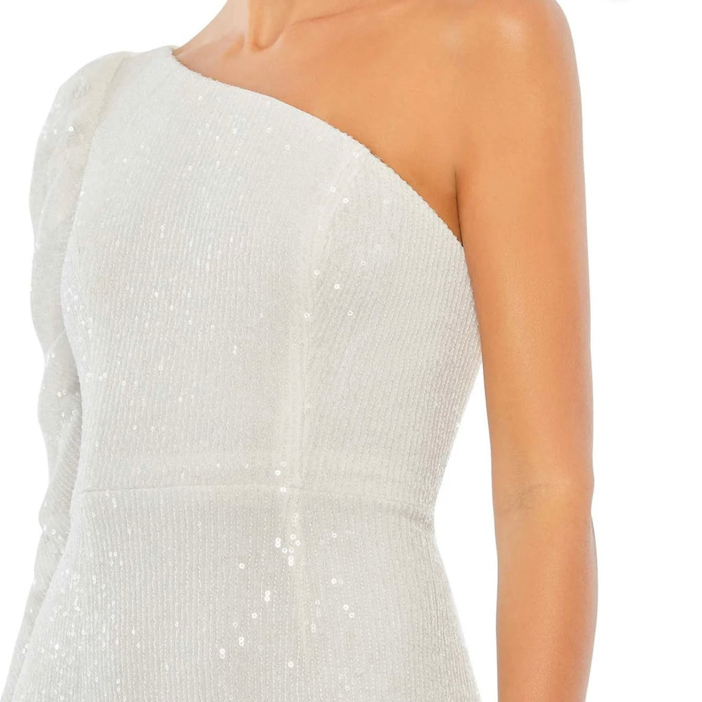 MAC DUGGAL | STYLE #26591 | ASYMMETRICAL ONE SIDE FULL SLEEVE SPARKLY SEQUIN DRESS