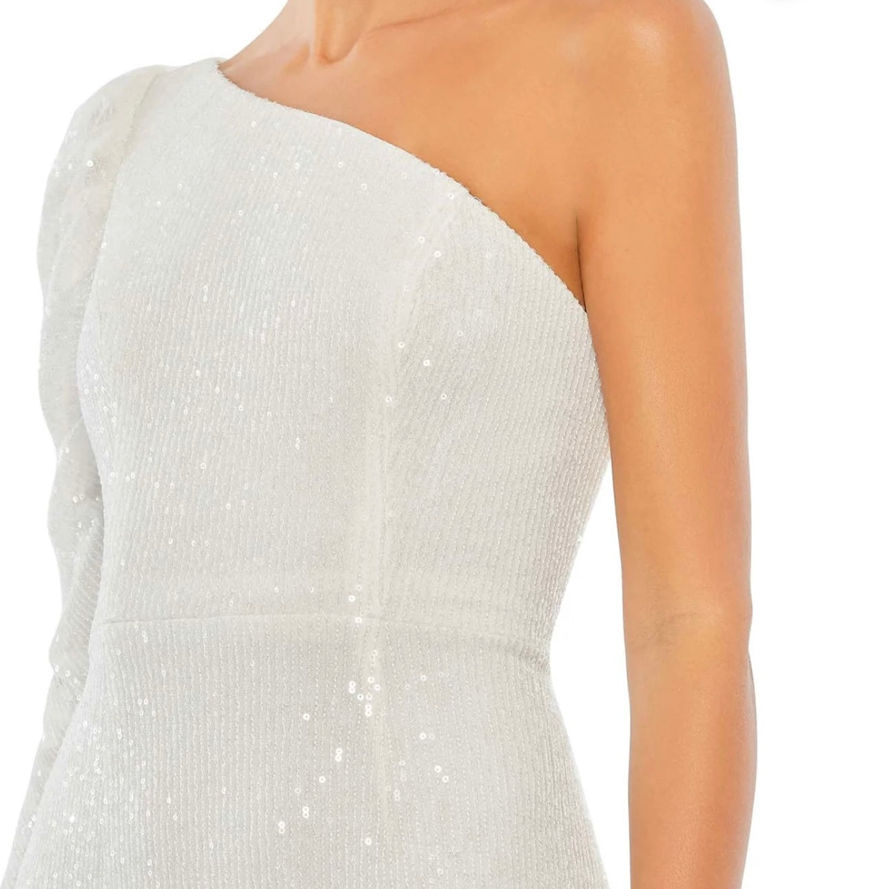 MAC DUGGAL | STYLE #26591 | ASYMMETRICAL ONE SIDE FULL SLEEVE SPARKLY SEQUIN DRESS