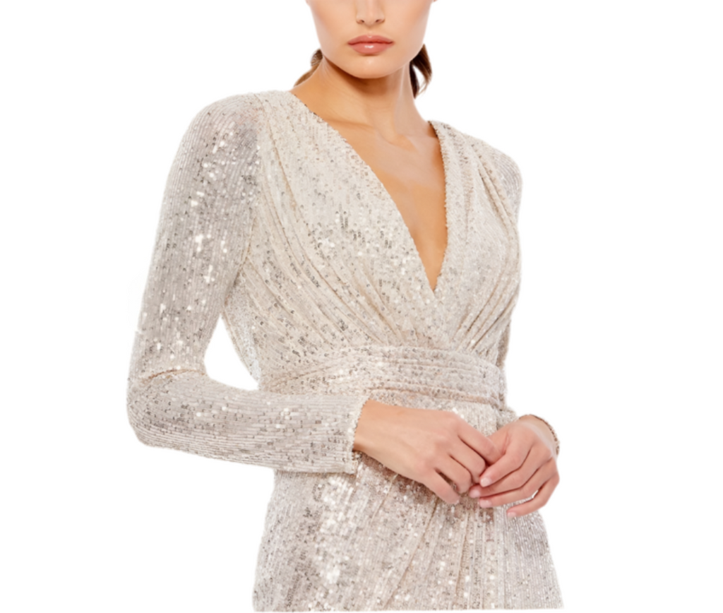 MAC DUGGAL | STYLE #26490 | LONG SLEEVE SEQUINED ORNATE DRESS