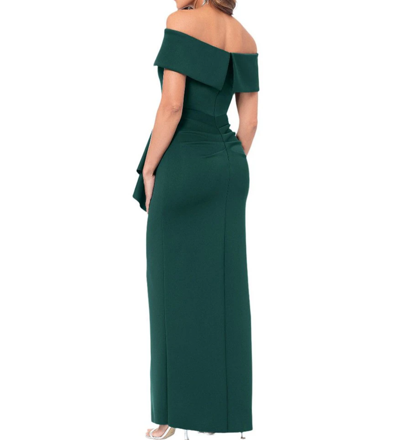 XSCAPE | STYLE #3005x | OFF THE SHOULDER SCUBA CREPE RUCHED BODICE FRONT RUFFLE GOWN