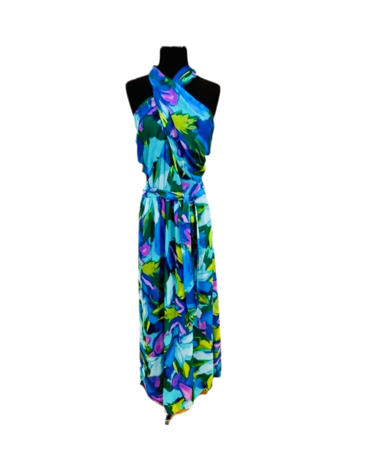 LONDON TIMES | HALTER NECK SLEEVELESS CHIFFON MAXI DRESS