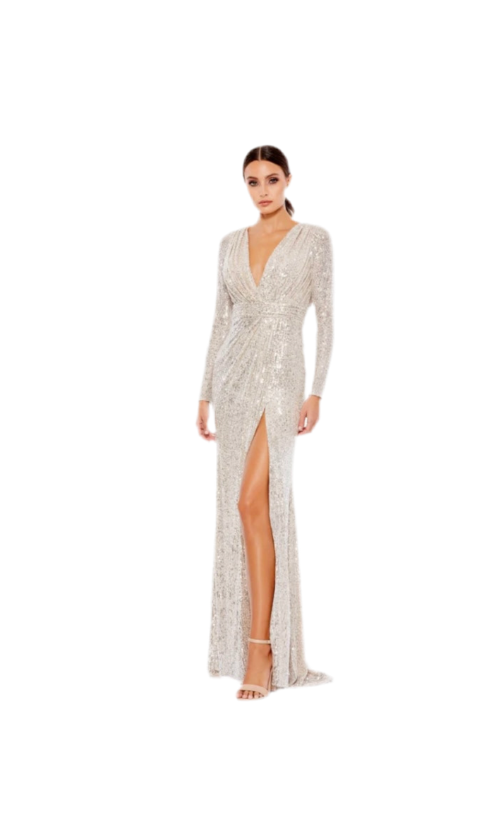 MAC DUGGAL | STYLE #26490 | LONG SLEEVE SEQUINED ORNATE DRESS